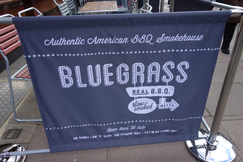 Banner outside Bluegrass Restaurant