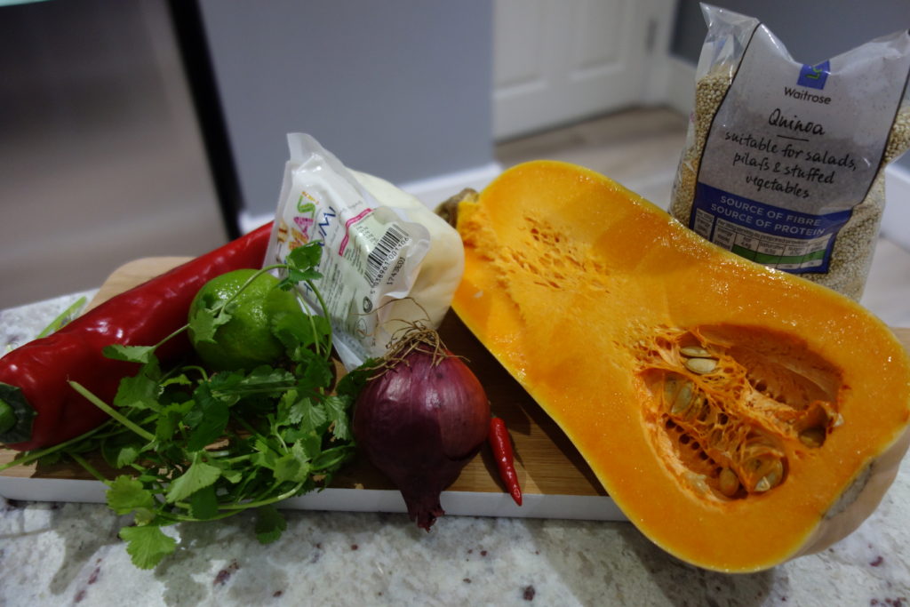 Ingredients for butternut squash and quinoa