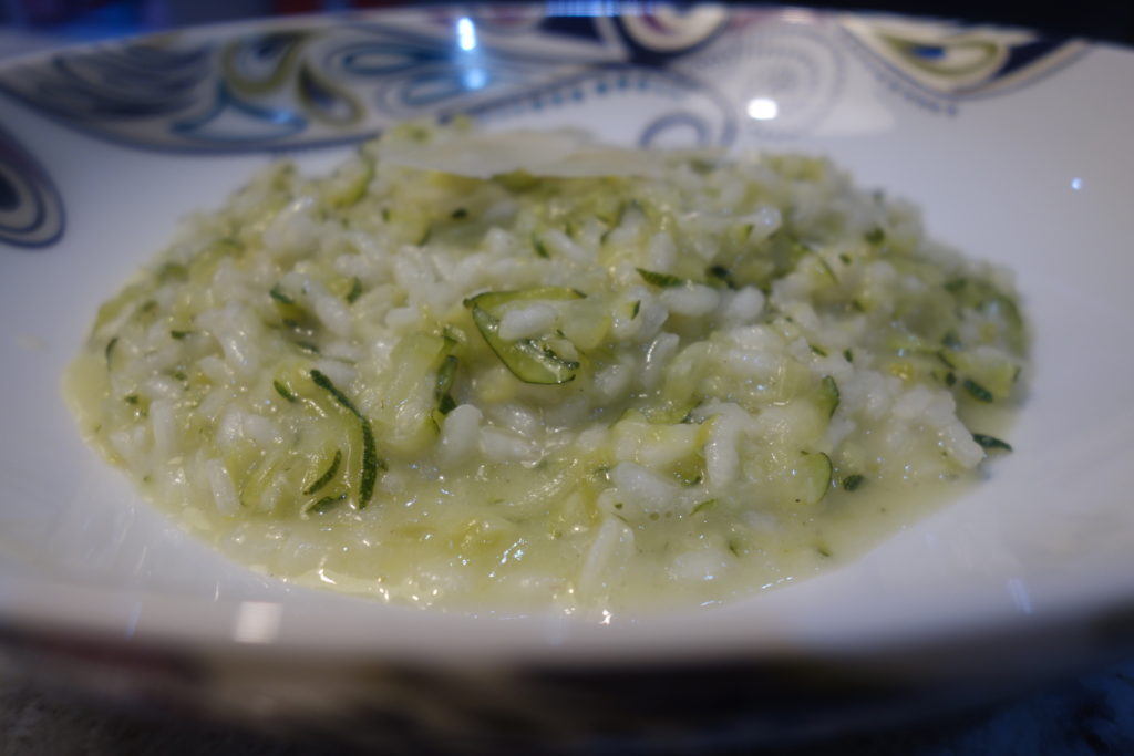 A delicious Courgette Risotto plated up and ready to eat