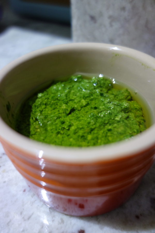 homemade spinach pesto in a bowl