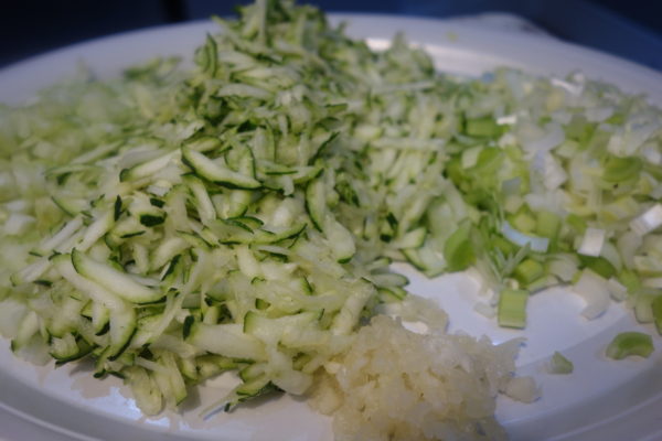 vegetables all chopped ready for Courgette Risotto recipe